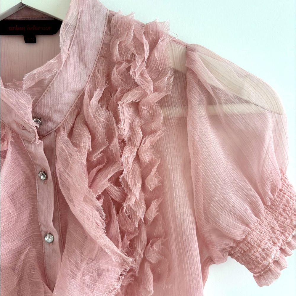 Urban Behavior Y2K Light Pink Chiffon Ruffle Button-up Blouse size XS